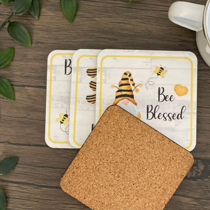 Bee Gnome Coaster Set: Honeybee Table Decor (Set of 4)