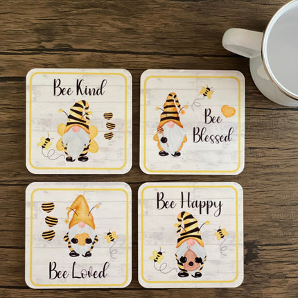 Bee Gnome Coaster Set: Honeybee Table Decor (Set of 4)