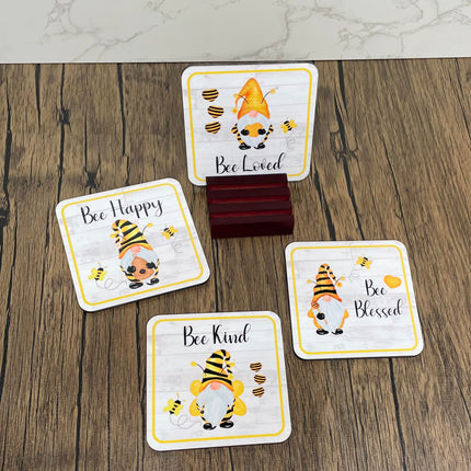 Bee Gnome Coaster Set: Honeybee Table Decor (Set of 4)