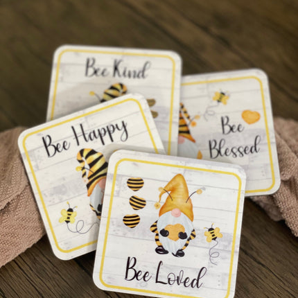 Bee Gnome Coaster Set: Honeybee Table Decor (Set of 4)