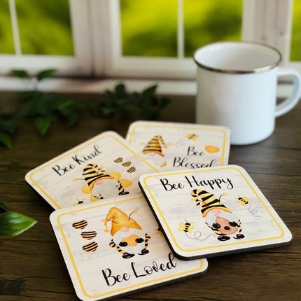 Bee Gnome Coaster Set: Honeybee Table Decor (Set of 4)