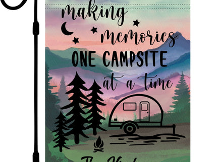 Camper Campsite garden Flag, Personalized bright Camping sign, Camp outdoor Decor, Gift outdoorsman traveler, Custom Decor rv trailer popup