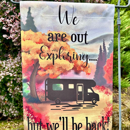 Personalized Fall Camping Garden Flag – Bright Colors, Custom RV Trailer Sign, Outdoor Decor, Perfect Gift for Campers & Travelers