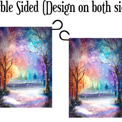Personalized Winter Camping camper Garden Flag, Bright Colors, snow falling, Custom travel Trailer Sign, campsite Decor, Gift RV Travelers