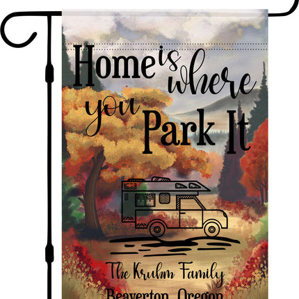Personalized Fall Camping Garden Flag – Bright Colors, Custom RV Trailer Sign, Outdoor Decor, Perfect Gift for Campers & Travelers