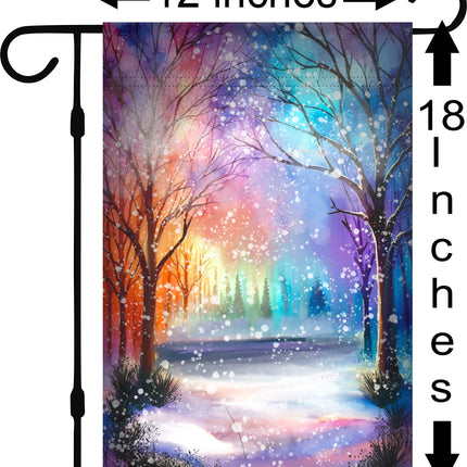 Personalized Winter Camping camper Garden Flag, Bright Colors, snow falling, Custom travel Trailer Sign, campsite Decor, Gift RV Travelers