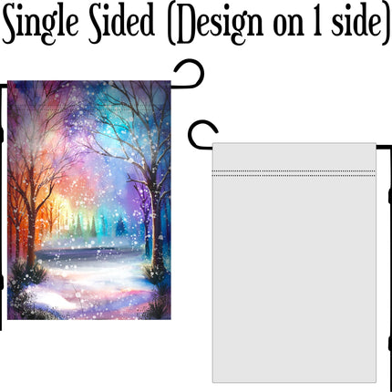 Personalized Winter Camping camper Garden Flag, Bright Colors, snow falling, Custom travel Trailer Sign, campsite Decor, Gift RV Travelers