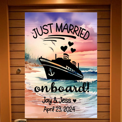 Magnetic Cruise Ship Door Decoration, Personalized Just Married on Board banner decor, besties Gift, Stateroom sign, Trip