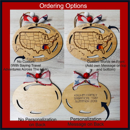 USA Ornament, States Visited Ornament, US Travel Map, USA Map, Places Traveled, Travel Tracker, Family Trip Ornament, Gift for Traveler