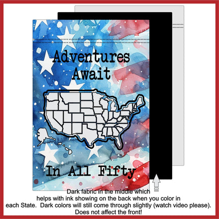 Personalized USA Map Garden Flag, Color In Travel Tracker, RV Camping Decor, Family Road Trip Gift, Outdoor Travel Keepsake, Adventure Flag