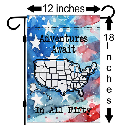 Personalized USA Map Garden Flag, Color In Travel Tracker, RV Camping Decor, Family Road Trip Gift, Outdoor Travel Keepsake, Adventure Flag