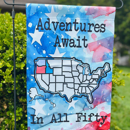 Personalized USA Map Garden Flag, Color In Travel Tracker, RV Camping Decor, Family Road Trip Gift, Outdoor Travel Keepsake, Adventure Flag