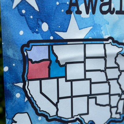 Personalized USA Map Garden Flag, Color In Travel Tracker, RV Camping Decor, Family Road Trip Gift, Outdoor Travel Keepsake, Adventure Flag