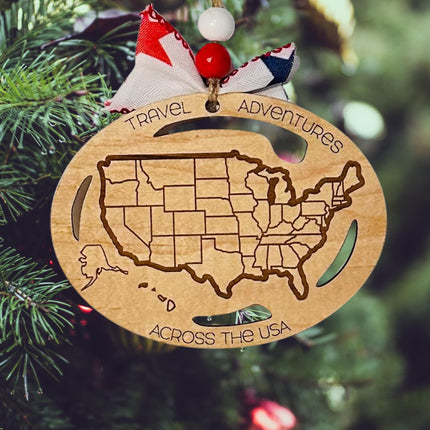 USA Ornament, States Visited Ornament, US Travel Map, USA Map, Places Traveled, Travel Tracker, Family Trip Ornament, Gift for Traveler
