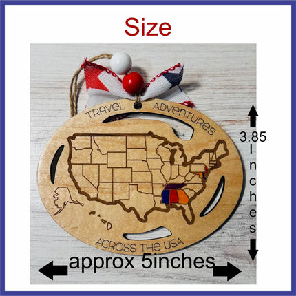 USA Ornament, States Visited Ornament, US Travel Map, USA Map, Places Traveled, Travel Tracker, Family Trip Ornament, Gift for Traveler