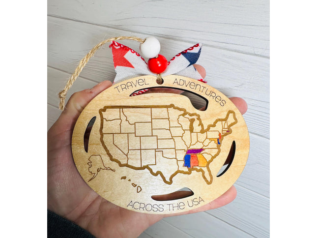 USA Ornament, States Visited Ornament, US Travel Map, USA Map, Places Traveled, Travel Tracker, Family Trip Ornament, Gift for Traveler
