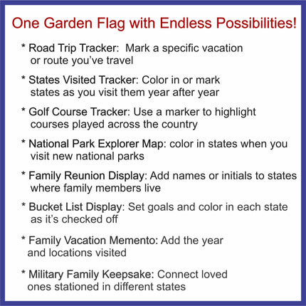 Personalized USA Map Garden Flag, Color In Travel Tracker, RV Camping Decor, Family Road Trip Gift, Outdoor Travel Keepsake, Adventure Flag