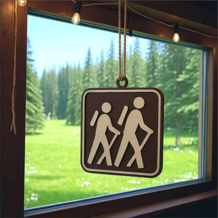 Hiking Ornament, National Park Trail Sign Hiker Symbol, Backpacker Gift, Outdoor Adventure Christmas Tree Decor, Personalized Gift Keepsake