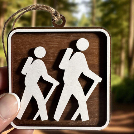 Hiking Ornament, National Park Trail Sign Hiker Symbol, Backpacker Gift, Outdoor Adventure Christmas Tree Decor, Personalized Gift Keepsake