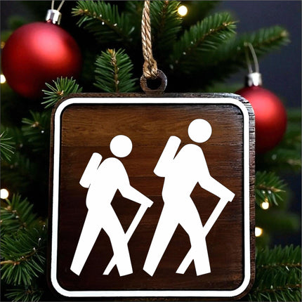 Hiking Ornament, National Park Trail Sign Hiker Symbol, Backpacker Gift, Outdoor Adventure Christmas Tree Decor, Personalized Gift Keepsake