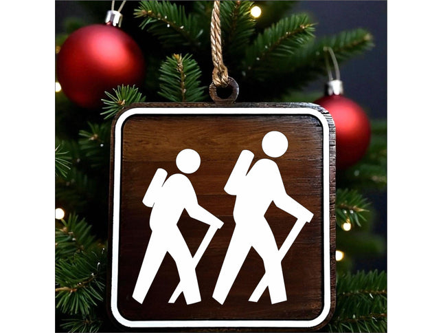 Hiking Ornament, National Park Trail Sign Hiker Symbol, Backpacker Gift, Outdoor Adventure Christmas Tree Decor, Personalized Gift Keepsake