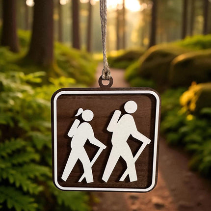 Hiking Christmas Tree Ornament, Female and Male Hikers, National Park Trail Sign Hiker Symbol,, Personalized Keepsake Gift For Backpackers