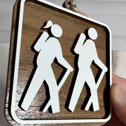 Hiking Christmas Tree Ornament, Female and Male Hikers, National Park Trail Sign Hiker Symbol,, Personalized Keepsake Gift For Backpackers