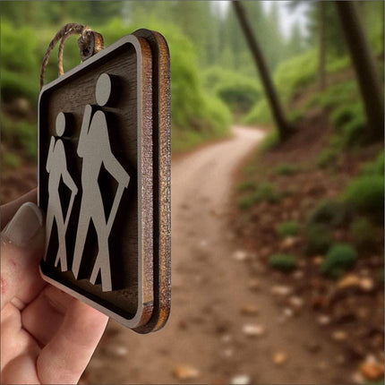 Hiking Ornament, National Park Trail Sign Hiker Symbol, Backpacker Gift, Outdoor Adventure Christmas Tree Decor, Personalized Gift Keepsake
