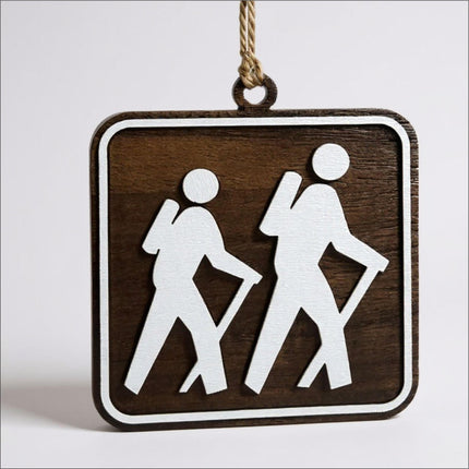 Hiking Ornament, National Park Trail Sign Hiker Symbol, Backpacker Gift, Outdoor Adventure Christmas Tree Decor, Personalized Gift Keepsake