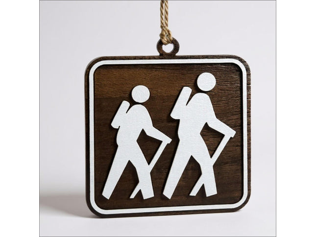 Hiking Ornament, National Park Trail Sign Hiker Symbol, Backpacker Gift, Outdoor Adventure Christmas Tree Decor, Personalized Gift Keepsake