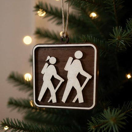 Hiking Christmas Tree Ornament, Female and Male Hikers, National Park Trail Sign Hiker Symbol,, Personalized Keepsake Gift For Backpackers