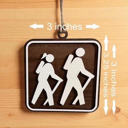 Hiking Christmas Tree Ornament, Female and Male Hikers, National Park Trail Sign Hiker Symbol,, Personalized Keepsake Gift For Backpackers