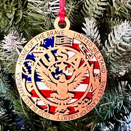 USA Eagle Wood Ornament, Patriotic Holiday Decoration, American Pride Gift for Veterans and Families