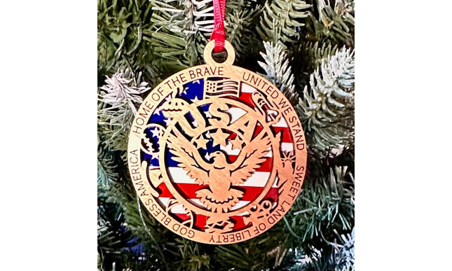 USA Eagle Wood Ornament, Patriotic Holiday Decoration, American Pride Gift for Veterans and Families