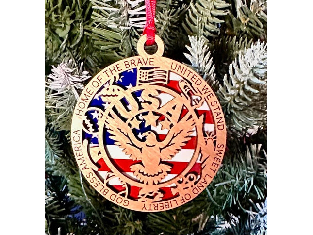 USA Eagle Wood Ornament, Patriotic Holiday Decoration, American Pride Gift for Veterans and Families