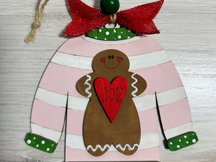 DIY Christmas Sweater with gingerbread wood ornament kit