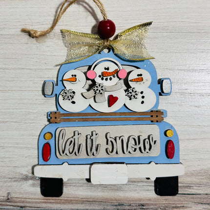 DIY Let it snow Vintage truck with snowman wood ornament kit