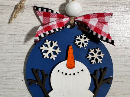 DIY snowman watching snow fall wood ornament kit