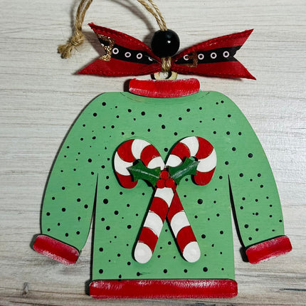 DIY Christmas Sweater with candy canes wood ornament kit