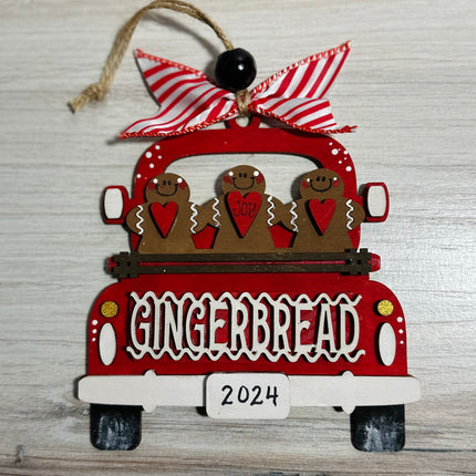DIY gingerbread in vintage truck wood ornament kit