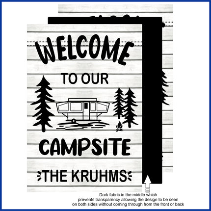 Camper Flag, Welcome to our campsite garden flag, camper outdoor decor, Personalized camp sign, Camper Essentials, Camping Gift, RV Decor