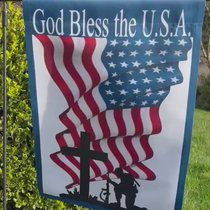 USA Military Soldier Patriotic Garden Flag - In memory Veteran memorial grave sign - 4th of July Banner- God Bless the USA Yard decor