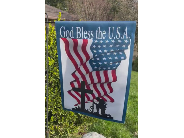 USA Military Soldier Patriotic Garden Flag - In memory Veteran memorial grave sign - 4th of July Banner- God Bless the USA Yard decor