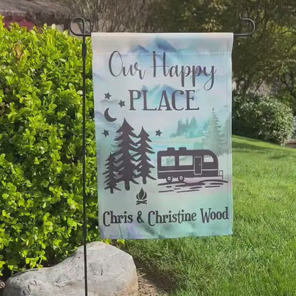 Camper Campsite garden Flag, Personalized bright Camping sign, Camp outdoor Decor, Gift outdoorsman traveler, Custom Decor rv trailer popup