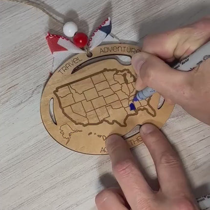 USA Ornament, States Visited Ornament, US Travel Map, USA Map, Places Traveled, Travel Tracker, Family Trip Ornament, Gift for Traveler