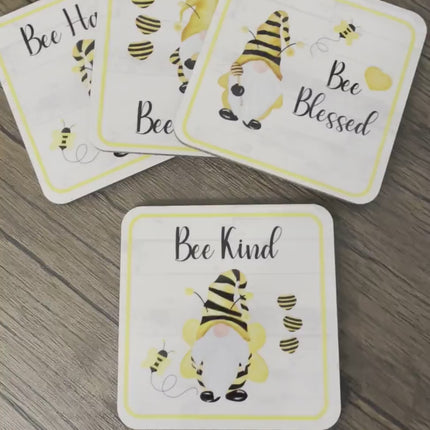 Bee Gnome Coaster Set: Honeybee Table Decor (Set of 4)