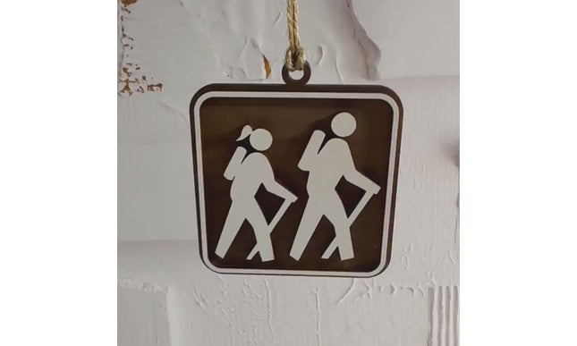 Hiking Christmas Tree Ornament, Female and Male Hikers, National Park Trail Sign Hiker Symbol,, Personalized Keepsake Gift For Backpackers