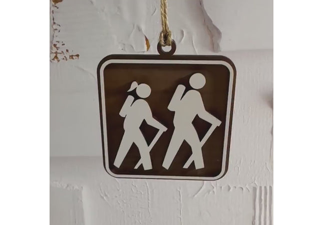 Hiking Christmas Tree Ornament, Female and Male Hikers, National Park Trail Sign Hiker Symbol,, Personalized Keepsake Gift For Backpackers