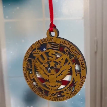 USA Eagle Wood Ornament, Patriotic Holiday Decoration, American Pride Gift for Veterans and Families