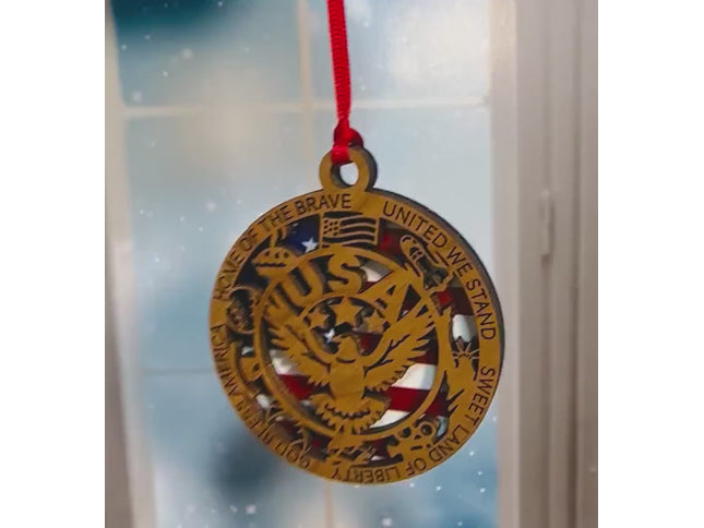 USA Eagle Wood Ornament, Patriotic Holiday Decoration, American Pride Gift for Veterans and Families